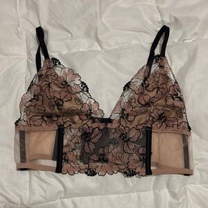 Floral Lace Bralette - Black and Tan